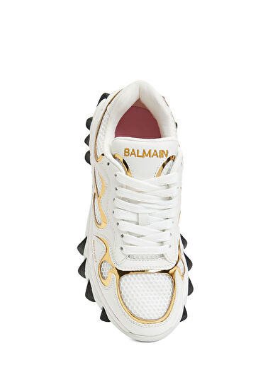 B East Beyaz Gold Logolu Kadın Deri Sneaker - Görsel 6
