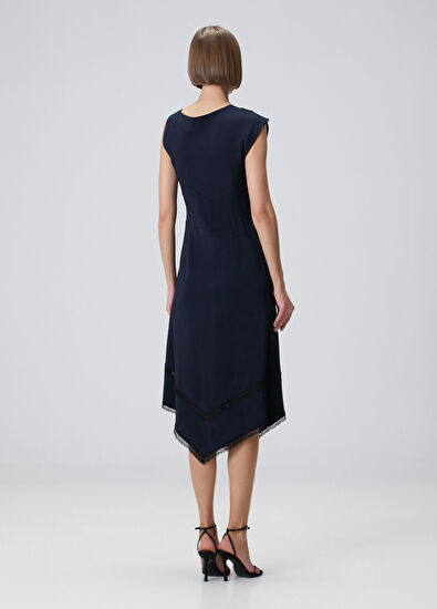 Lacivert Asimetrik Midi Elbise - Görsel 6
