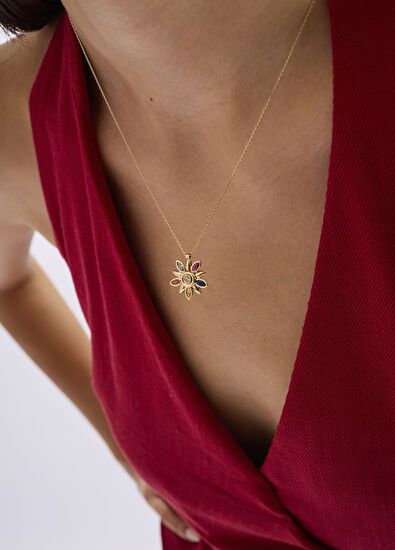 Orena Jewelry Rainbow Star Pırlanta Taşlı 14 Ayar Altın Kadın Kolye - 3