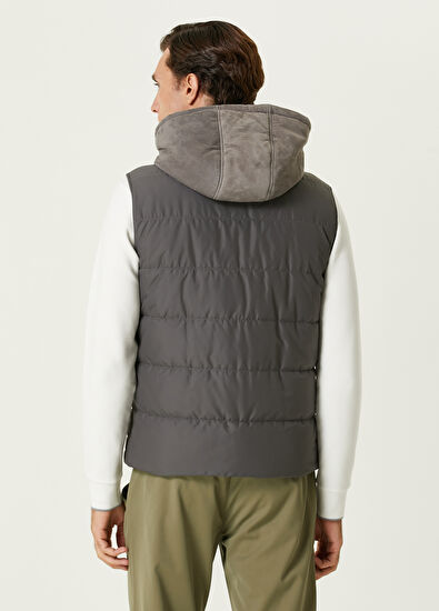 Beymen Club Antrasit Kapüşonlu Deri Yelek - 5