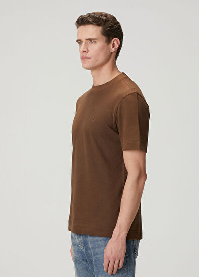 Beymen Club Açık Kahverengi Relax Fit Pamuk Keten Pike T-shirt - 5
