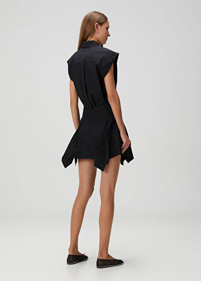 T by Alexander Wang Black Asymmetrical Mini Shirt Dress - 4