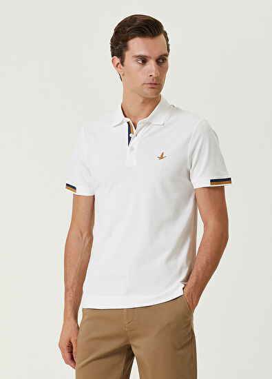 Beymen Club Slim Fit Beyaz Polo Yaka Şerit Detaylı T-shirt - 4