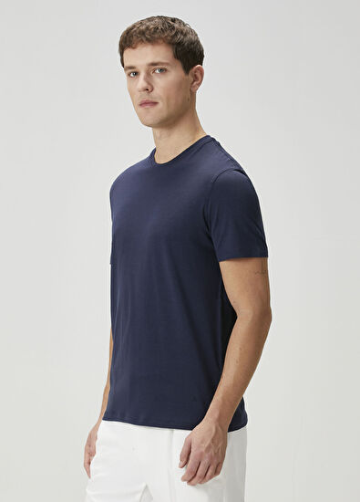 Isaia Lacivert İpek T-shirt - 3