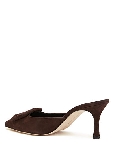 Maysale Koyu Kahverengi Kadın Süet Terlik - Görsel 4