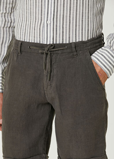 Beymen Club Regular Fit Koyu Haki Beli Kordonlu Keten Şort - 4