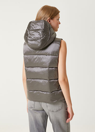 Beymen Club Parlak Gri Kapüşonlu Puff Yelek - 6