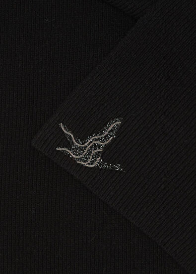 Beymen Club Black Goose Embroidered Women's Wool Scarf - 4