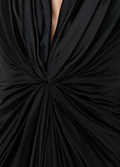 Siyah Drapeli Midi Elbise - Görsel 6