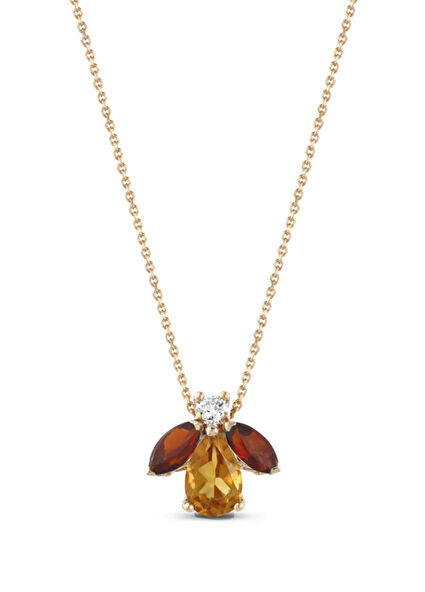 Queen Bee Maya Pırlantalı Sitrin Garnet Altın Koly