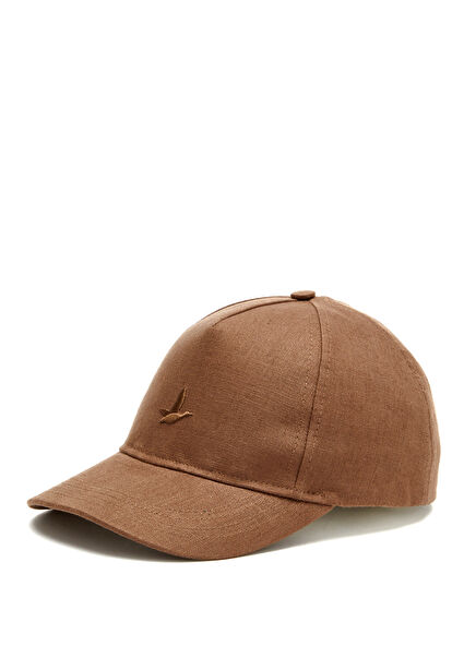 Kahverengi Logolu Kadın Keten Cap Şapka