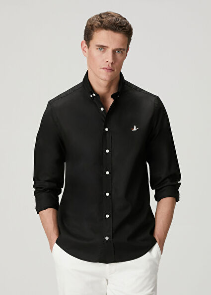 Comfort Fit Siyah Oxford Gömlek