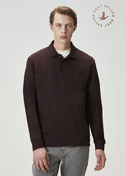 Comfort Fit Mürdüm Polo Yaka Sweatshirt