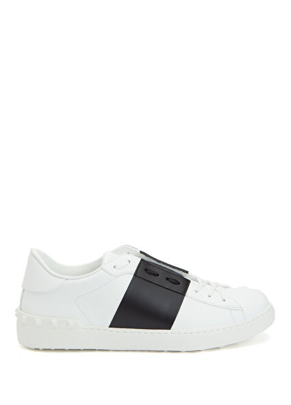 Open Beyaz Siyah Erkek Deri Sneaker