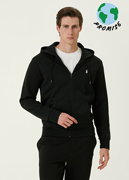 Siyah Kapüşonlu Logolu Sweatshirt