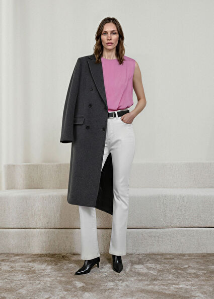 Antrasit Kruvaze Yün Palto