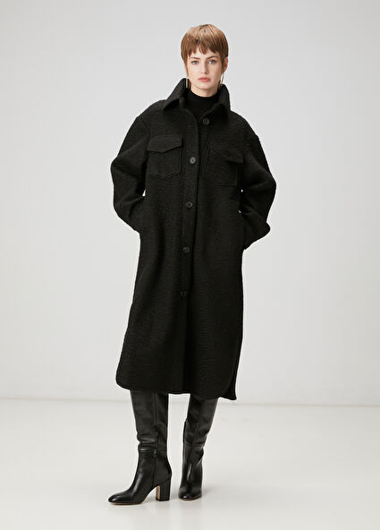 Siyah Yıldız Nakışlı Uzun Yün Dış Gömlek