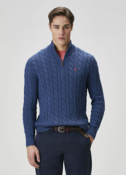 Lacivert Örgü Dokulu Kazak