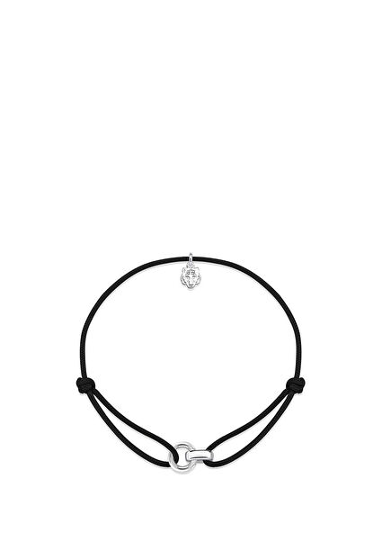Linker Siyah İp 925 Ayar Gümüş Unisex Bileklik