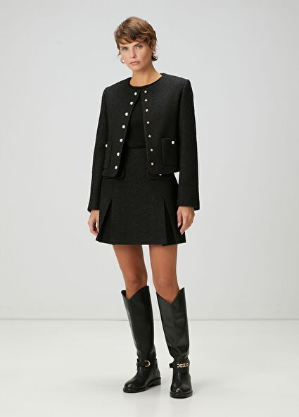 Siyah Mini Tweed Etek