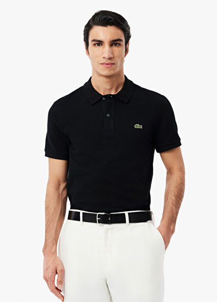 L.12.12 Siyah Slim Fit Kısa Kollu Erkek Polo T-Shirt