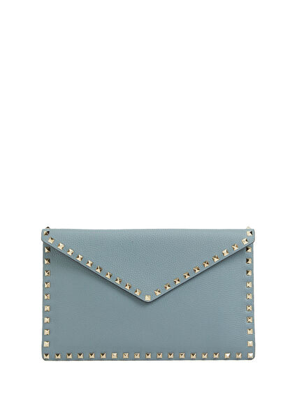 Rockstud Large Gri Kadın Deri El Portföyü