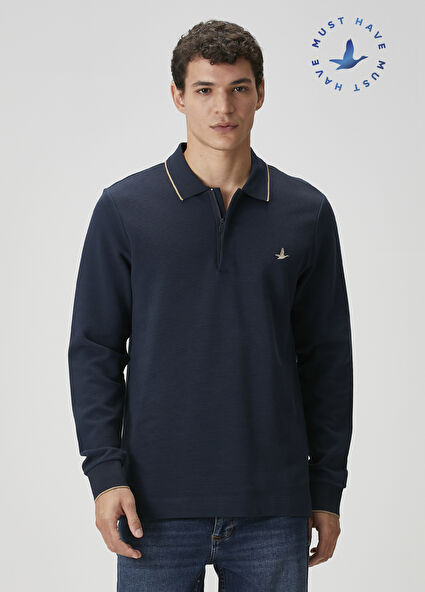 Comfort Fit Lacivert Polo Sweatshirt