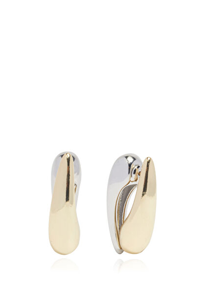 Gold Silver Oval Kadın Küpe