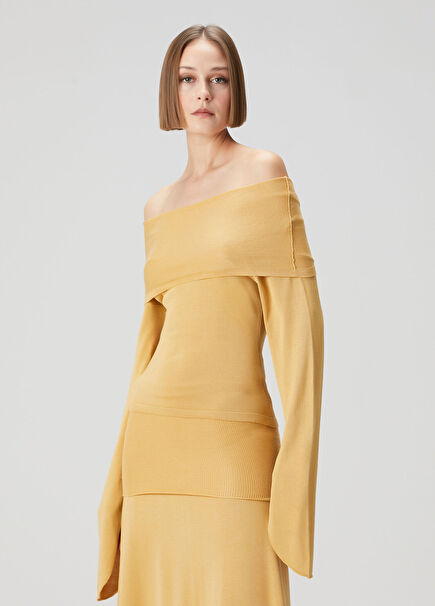 Yellow Off-Shoulder Silk Blouse