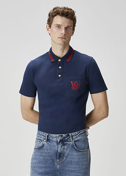 Lacivert Polo Yaka Kısa Kollu Triko