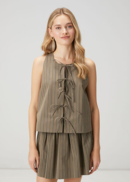 Khaki Striped Sleeveless Shirt