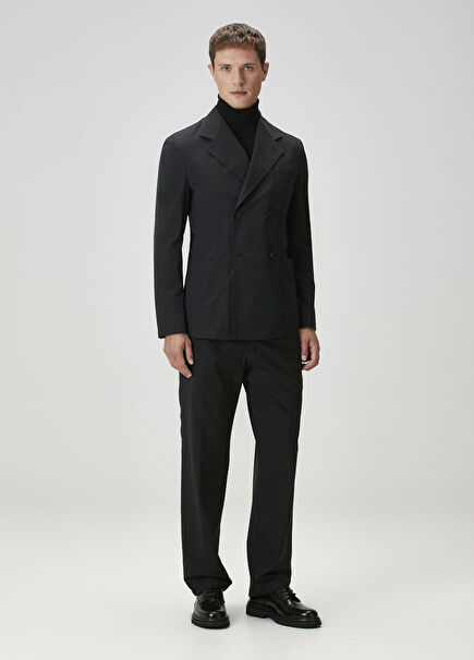 Siyah Beli Kordonlu Yün Pantolon