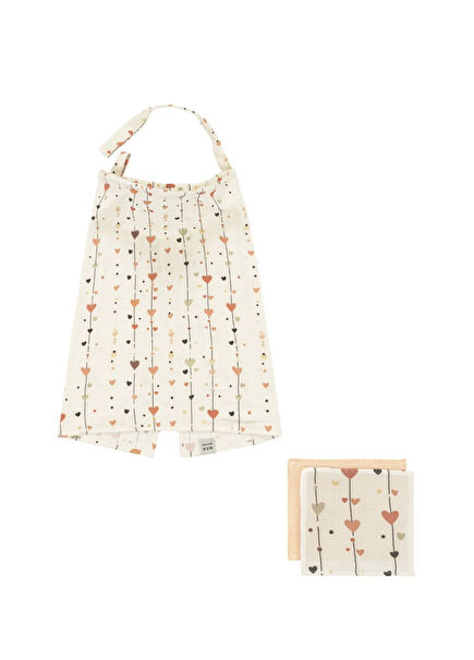 Heartline Pembe Beyaz Desenli Emzirme Örtüsü ve 2'li Müslin Ağız Mendili Seti