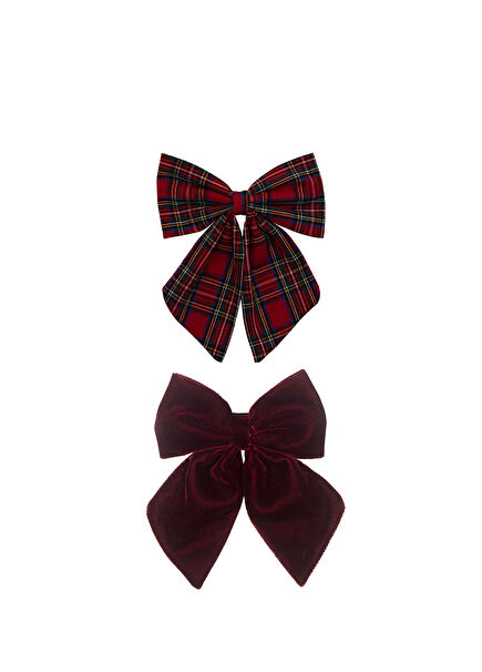 Tartan Agnes Bow Red 2-Pack Girls' Clasp