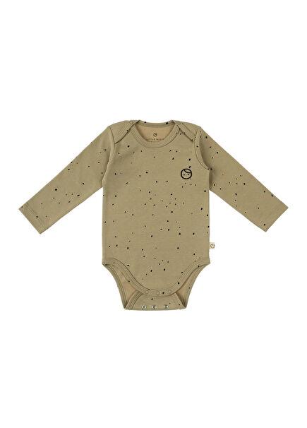 Cosmos Haki Organik Pamuk Çıtçıtlı Uzun Kollu Unisex Bebek Zıbın Body