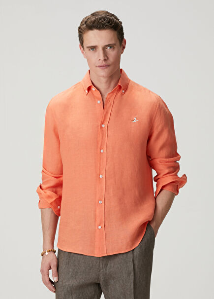 Comfort Fit Pomegranate Flower Linen Shirt