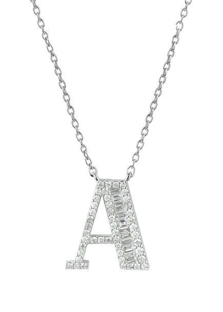 Letter 14K White Gold Diamond Baguette Necklace
