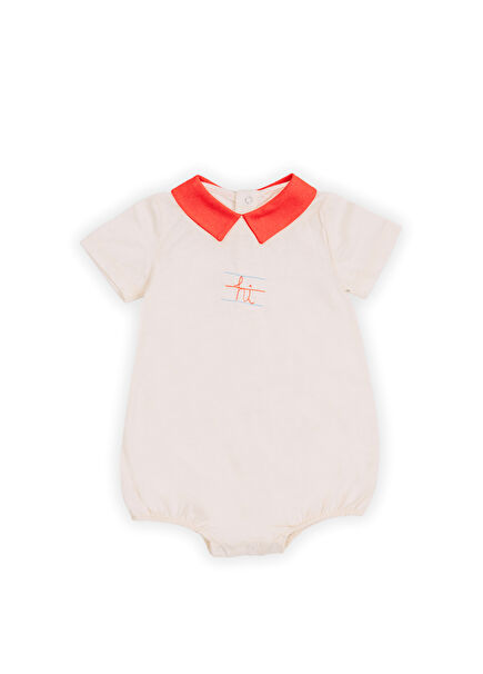 Lucas Hi Embroidered Ecru/Pomegranate Flower Baby Boy Jumpsuit
