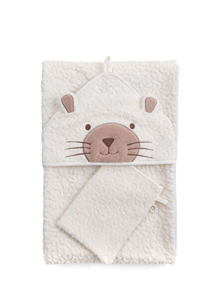 Leopard Print Ecru Organic Cotton Baby Towel Swaddle Set