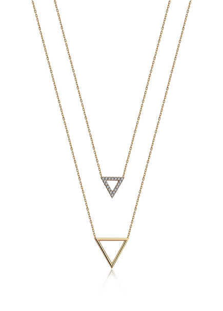 İkili Üçgen 14 Ayar Altın Kadın Kolye