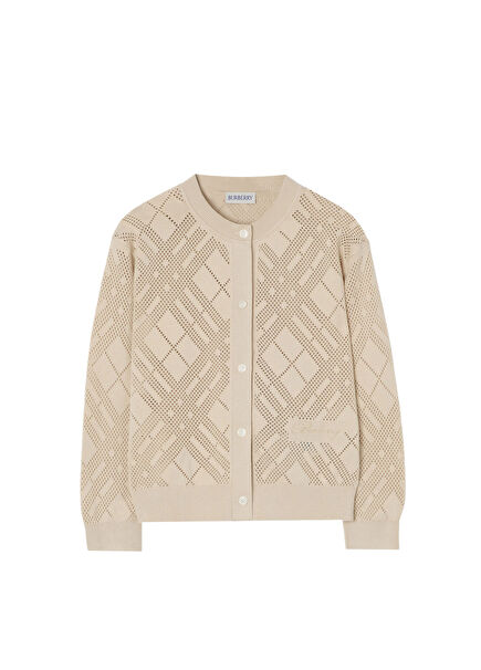 Katrina Check Beige Cotton Unisex Kids Cardigan