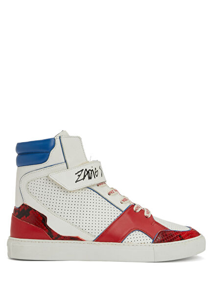 White Logo Detailed Men's Leather Sneakers