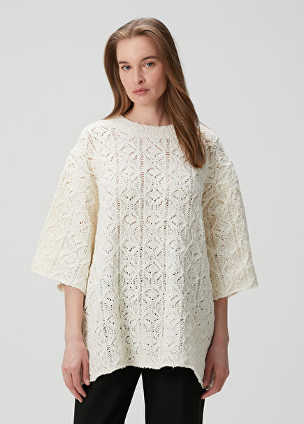 Antila Cream Curl Textured Oversize Knitwear