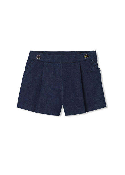 Lacivert Yumuşak Denim Kız Bebek Şort
