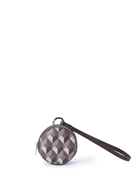 Kahverengi Geometrik Desenli Çanta Aksesuarı