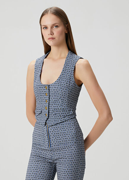 Marfa Mavi Çiçekli Yelek