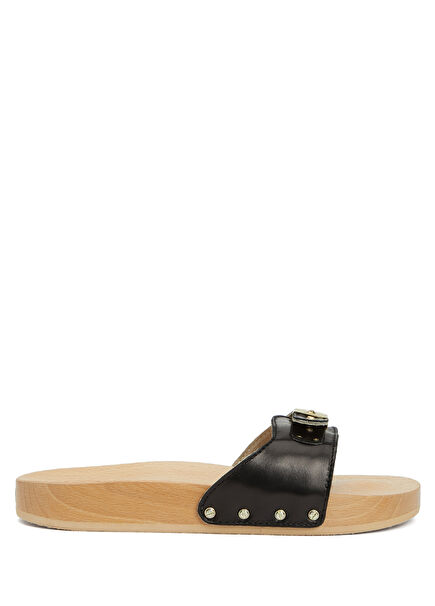 Pescura Black Women's Leather Slippers