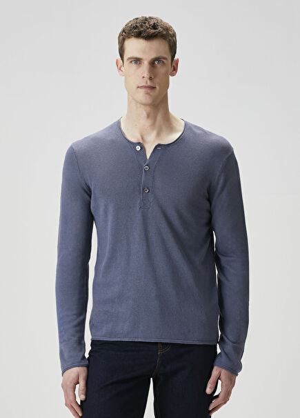 Veiss Indigo Collar Buttoned Linen Sweater