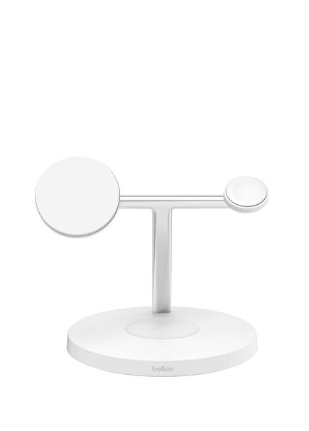 BoostCharge Pro 3'ü 1 Arada Qi2 Beyaz MagSafe Kablosuz Şarj İstasyonu