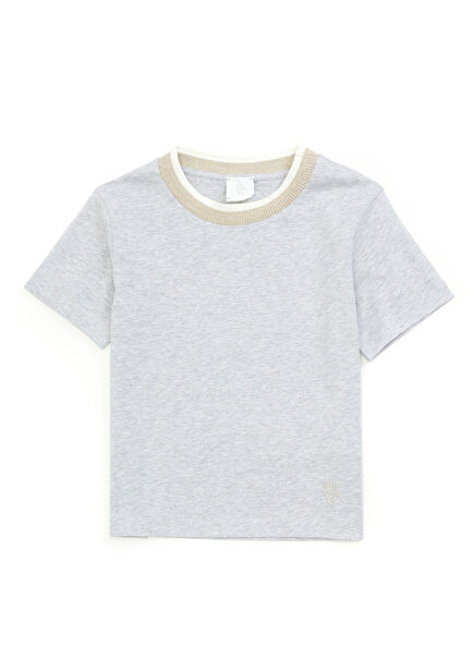 Contrast Collar Detail Boys' Grey T-shirt